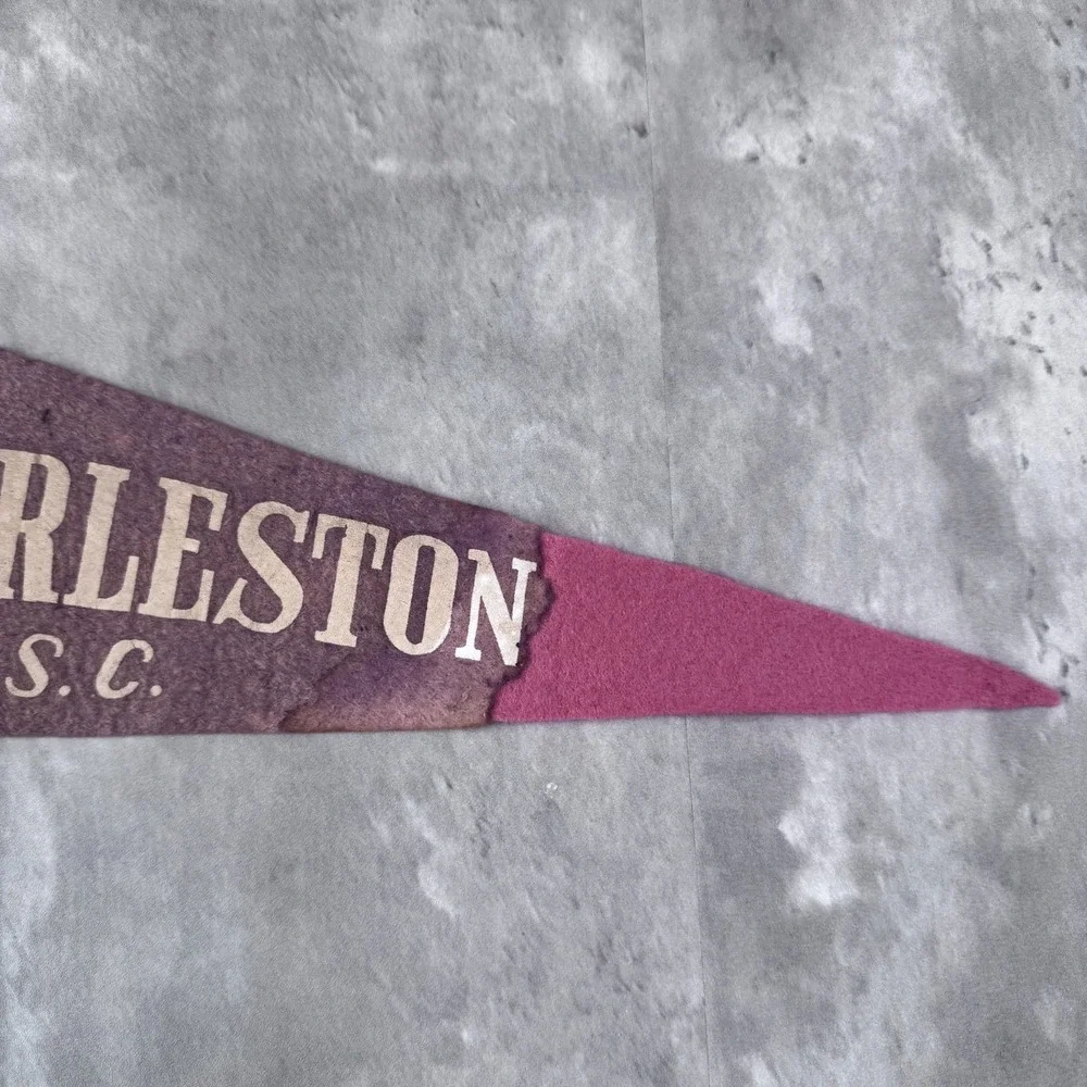 Vintage Charleston South Carolina Souvenir Pennant Flag Distressed Felt 1940s